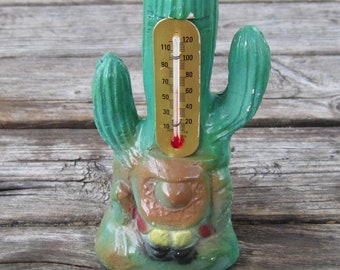 Chalkware Cactus Thermometer Arizona Vintage MCM