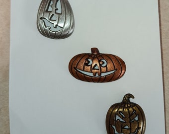 Set of 3 Halloween Jack-o-lantern Tac Pin Brooches Pumpkins