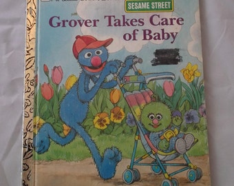 CTW Sesame Street GROVER Takes Care of BABY Little Golden Book (c) 1991 Vintage Read Aloud Stories Hardcover Childrens Story Book Muppets