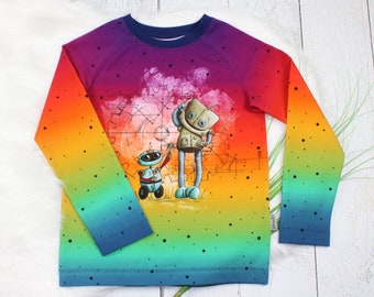 Gr. 128 | Roboter Beep Beep | Langarmshirt | Raglanshirt  | Handmade | rainbow | regenbogen