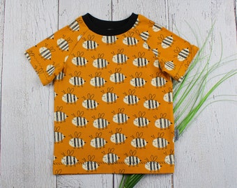 Gr. 92 Kinder kurzarm T-Shirt Sommershirt Kindershirt Bienen Tiere senfgelb schwarz kurzarm