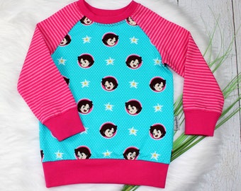 Heidi | Sweater | Long-sleeved shirt | Longsleeve | Raglan shirt | Girls | turquoise | pink