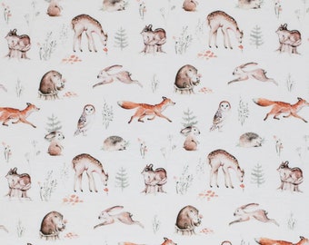 17,90 Euro/m Forest Animals Waldtiere Jersey Baumwolljersey Kinderstoff ecru