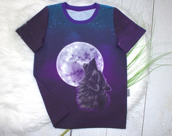 Gr. 134 T-Shirt | Lupus | Wolf | Kindershirt | Sommershirt | dunkelblau | lila | kurzarm |