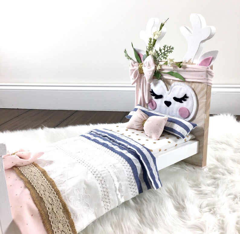 doll bed wooden doll bed 18 inch doll bedding woodland deer headboard deer bedding Deer doll bed newborn photo prop posing bed