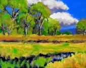 paisaje impresionista de la pintura al óleo moderna original 5 x 7 de paisaje de verano asequible