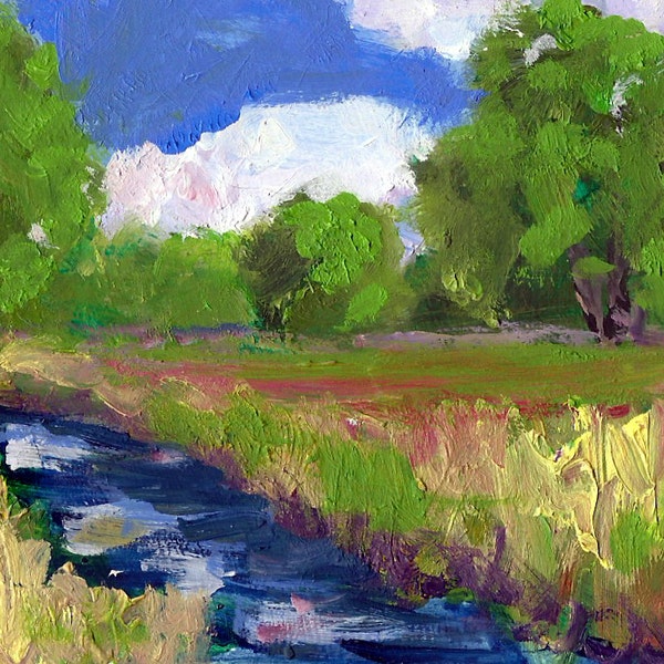 original 4x6 oil painting modern impressionist landscape tree painting, cloud painting,