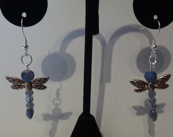 Blue Crystal Dragonfly Earrings
