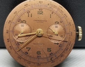 FAPW390 Vintage Swiss Chronograph Pocket Watch Movement, Size 30mm, Works, No Case.