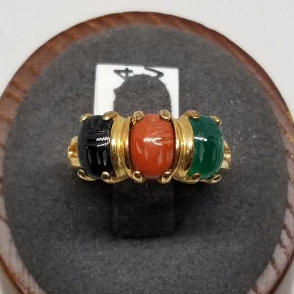 FA4893 Vintage Gold Plated Sterling with Multi Stone Scarab Ring, Size 7.