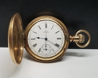 FAPW336 1885 Gold Filled Waltham Chronograph Pocket Watch, Grade Hillside Size 14s, 13Jewels, Not Working.