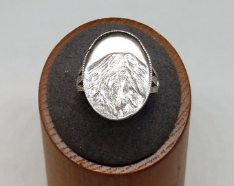 FA4701 Vintage 950 Silver Artisan Mountain Ring, Size 10.