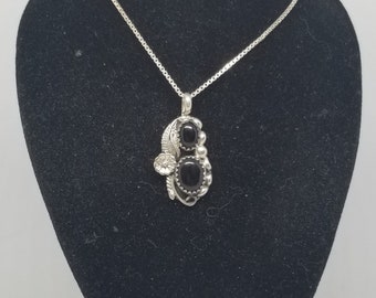 FA3024 Vintage Sterling and Onyx Pendant with SC on a 20" Sterling Chain.