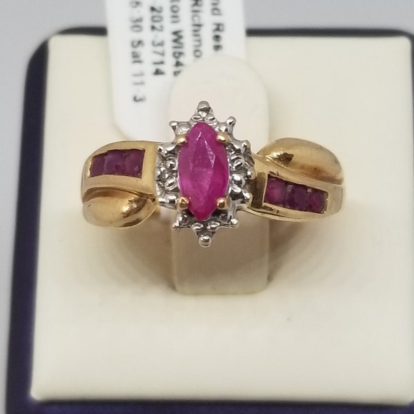 Z888 Vintage 10K Yellow Gold Ruby Ring, Size 7