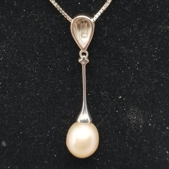 Z1156 Vintage 14K White Gold Diamond and Pearl Pe… - image 4