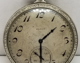 FAPW263 1924 Gold Filled Elgin Pocket Watch, Grade 345, Size 12s, 17 Jewels, Not Working.