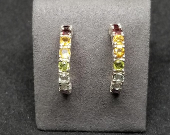 FA8684 Pendientes vintage de plata de ley con múltiples piedras.
