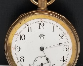 FAPW328 1906 Gold Filled Trenton Pocket Watch, Grade 130, Size 16s, 7 Jewels, Not Working.