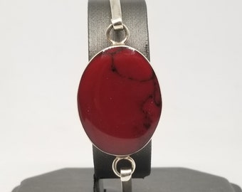 FA4274 Vintage ATI Sterling with Red Stone 7" Bangle, Damaged.