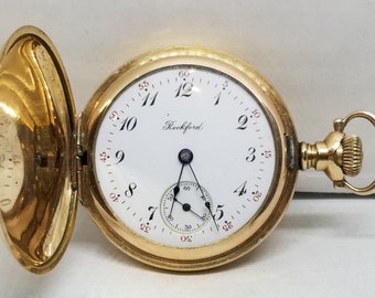 FAPW304 1904 Gold Filled Rockford Pocket Watch, Grade 160, Size 0s, 15 Jewels, Works.