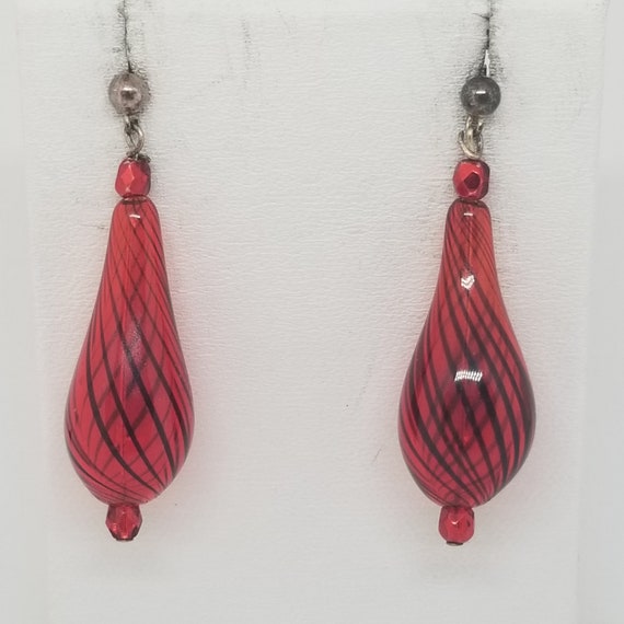 FA2196 Vintage Sterling Silver and Red Blown Glas… - image 1