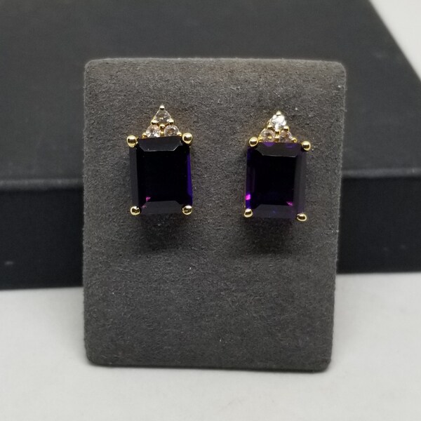FA4554 Vintage Gold Plated Sterling with Amethyst and CZs Stud Earrings.