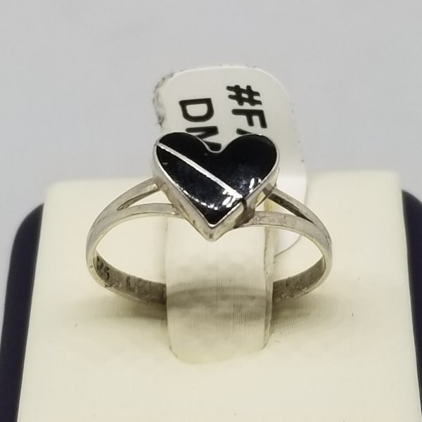 FA3043 Vintage Mexico Sterling with Onyx Heart Ring, 7 Sizes Available.