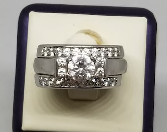 FA2583 Vintage China Sterling and CZ Cocktail Ring, Size 8.