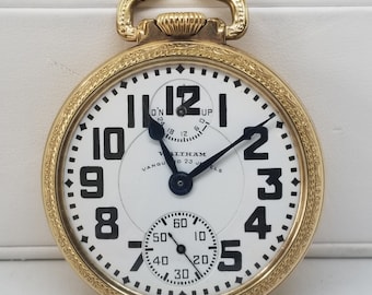 FAPW157 Est. 1929 Waltham Pocket Watch, Grade Vanguard, 23 Jewels, Size 16s, Up/Down Wind Indicator Working.