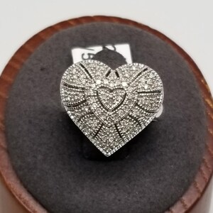 FA5249 Vintage EA China Sterling with Diamonds Paved Heart Ring, Size 5.