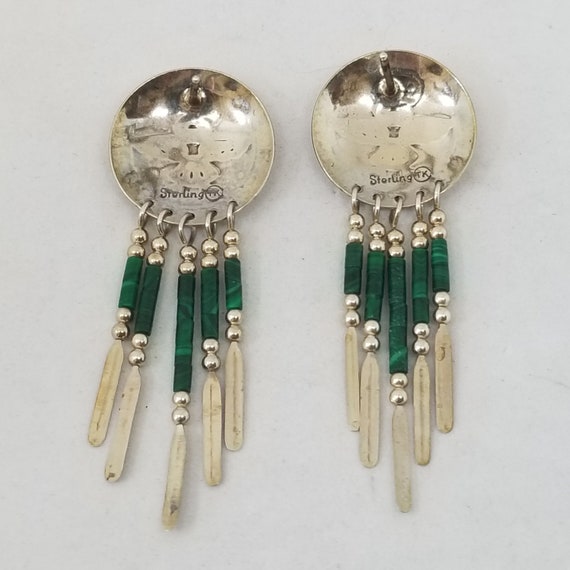 FA2330 Vintage Sterling and Malachite Stud Earrin… - image 3