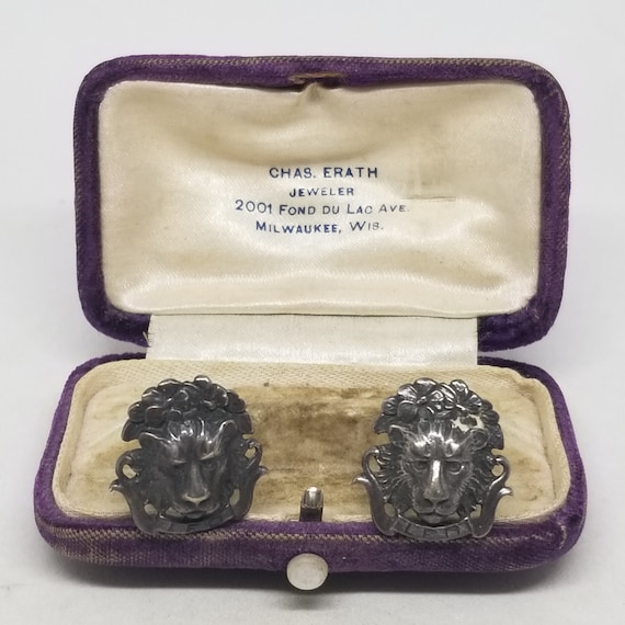 FA2649 Vintage Sterling Leo the Lion Cuff Links w… - image 1