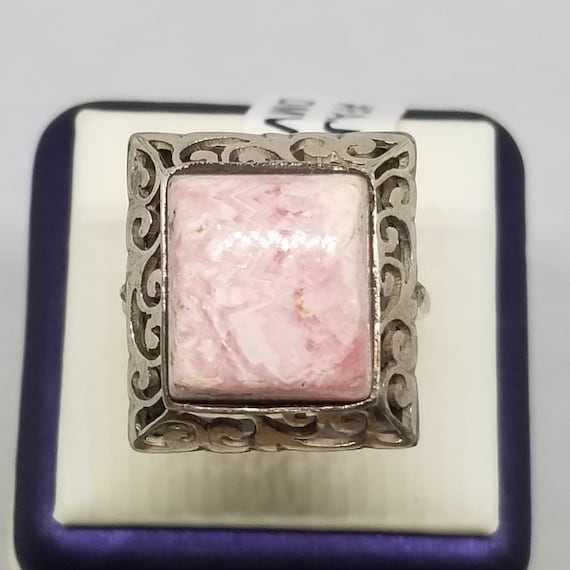 FAJ065 Vintage Sterling and Rhodochrosite Ring, S… - image 1