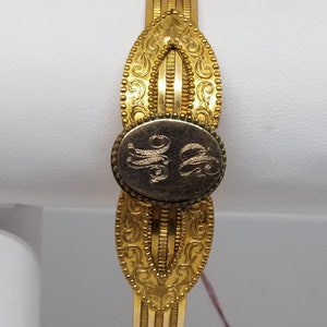 Z985 Vintage Gold Filled 7+&quot; Stretchable &#39;MP&#39; Engraved Bangle