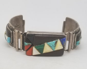 FA2554 Vintage Sterling and Multi Stone Native Watch Band.
