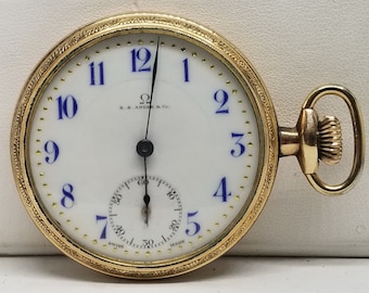 FAPW135 1912 Gold Filled Omega Pocket Watch, Size 40mm , 17 Jewels, Working but has Problems.