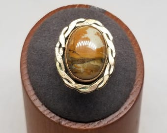 FA6855 Vintage Gold Filled Sterling Silver with Agate Ring, Size 8.
