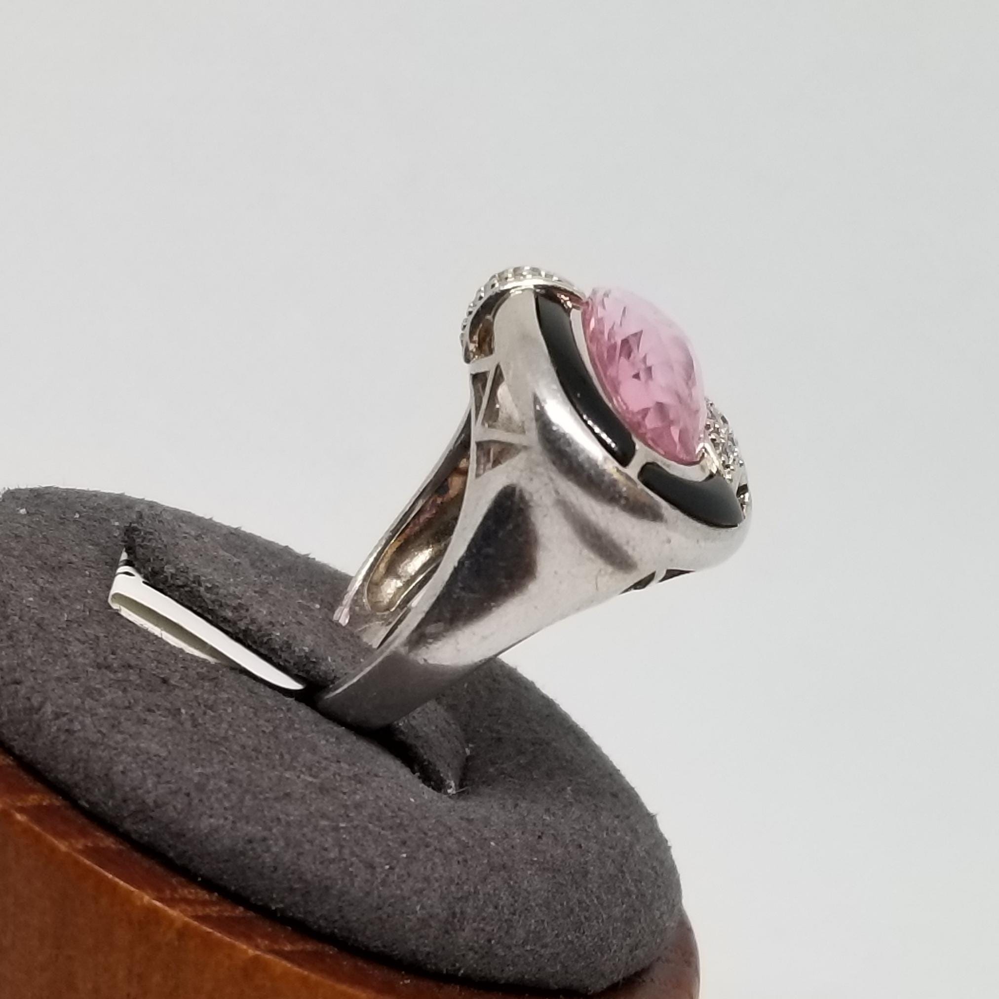 FA5291 Vintage Sterling With Pink CZ and Onyx Ring, Size 6 FA5291 Vintage Sterling With Pink CZ and Onyx Ring, Size 6