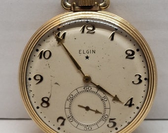 FAPW310 1938 10K Gold Filled Elgin Pocket Watch, Grade 495, Size 12s, 17 Jewels, Working.