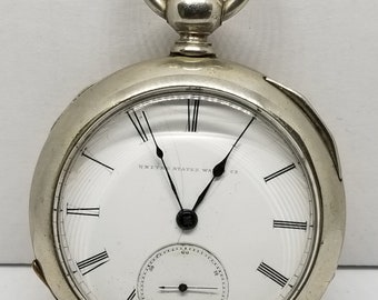 FAPW322 1867 U.S. Watch Co. Pocket Watch, Grade Edwin Rollo, Size 18s, 15 Jewels, Working.