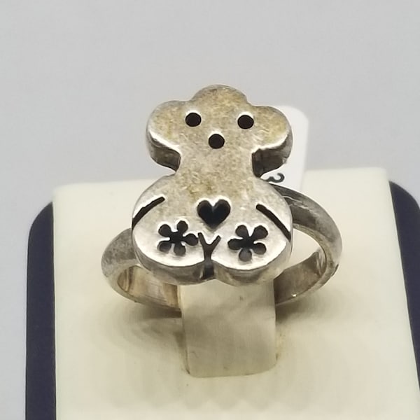 FA3866 Vintage 950 Silver Tous Teddy Ring, Size 7.