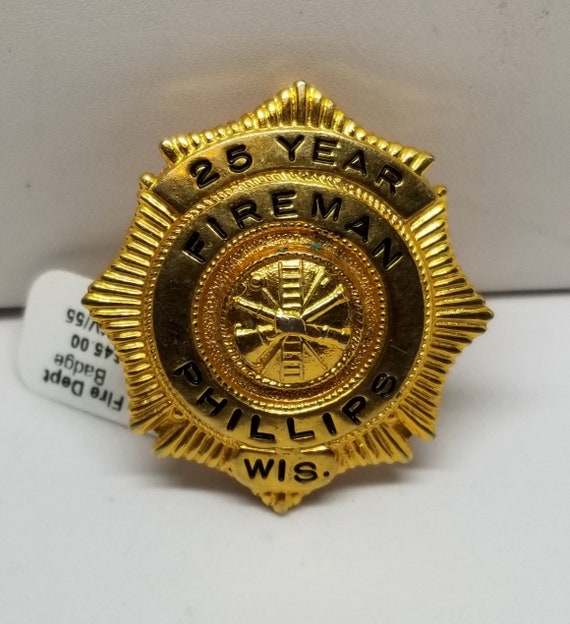 FA1031 Vintage 25 Year Fireman Phillips Wis. Gold… - image 1