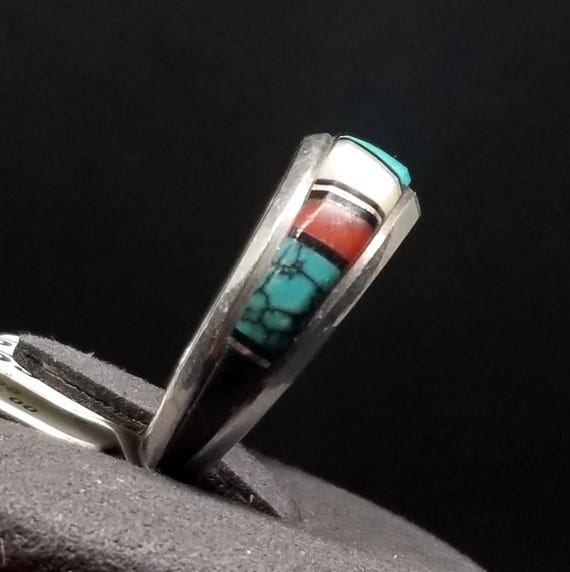 FA7588 Vintage Lee Mccray Navajo Sterling With Multi Stone Ring