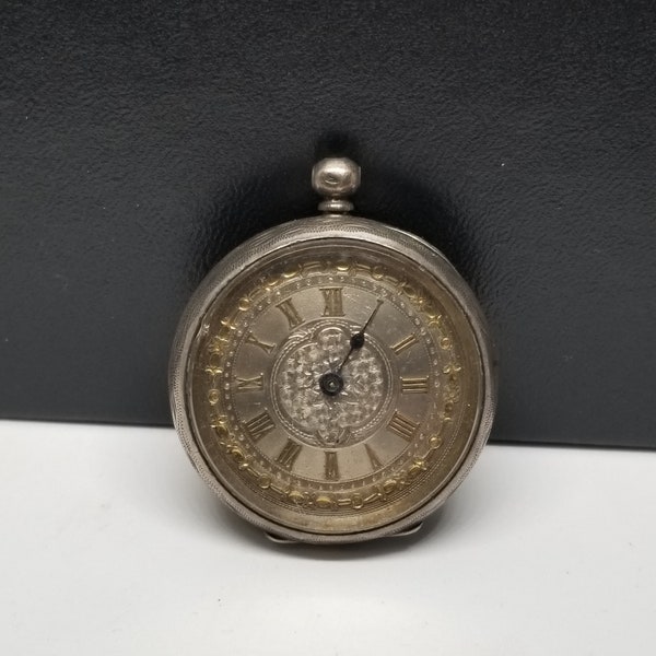 FAPW335 0,935 Silver D.F. & Co. Key Wound and Set Pocket Watch, Size 33mm, Not Working.