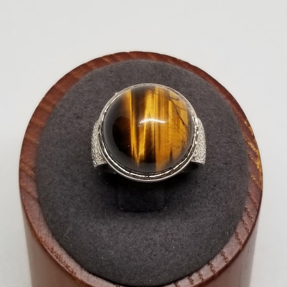 FA5243 Vintage China Sterling With Tigers Eye Ring, Size