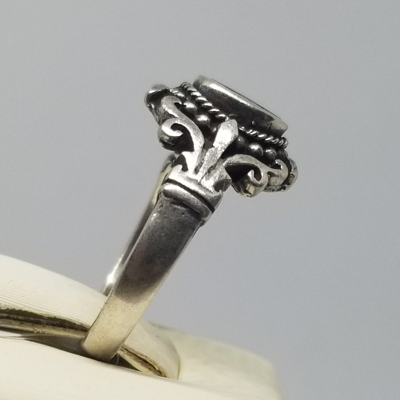 FA3097 Vintage Sterling and Onyx Ring, Size 2 Different FA3097 Vintage Sterling and Onyx Ring, Size 2 Different