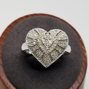 FA5251 Vintage EA China Sterling with Diamonds Paved Heart Ring, Size 9.