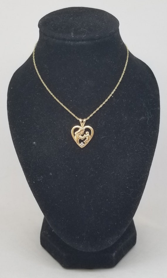 Z1349 Vintage 10K Yellow Gold & Diamond Mother and Child Heart