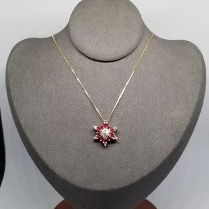 Z2822 14K Two Toned Gold Ruby and Diamond Pendant on 18" Chain Necklace