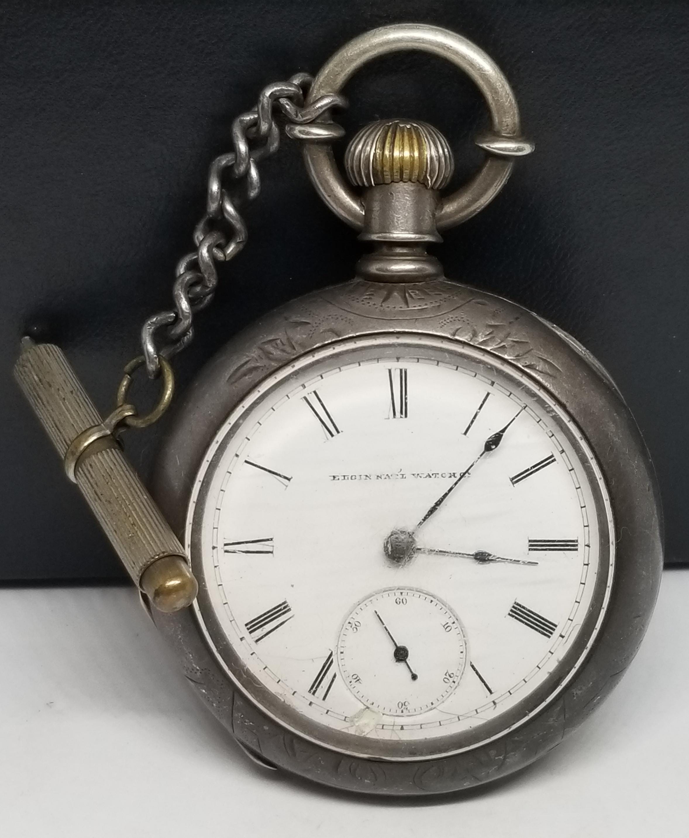 FAPW665 1871 Coin Silver Elgin Pocket Watch, Grade 12, Size 